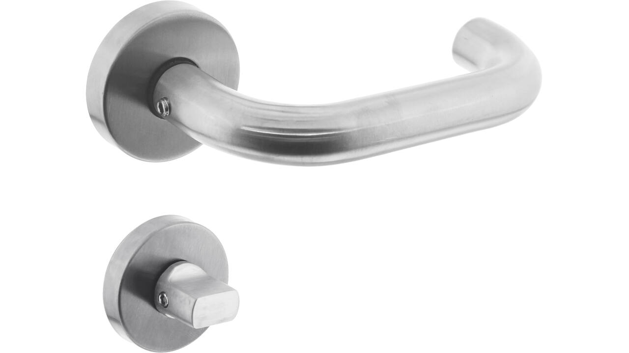 Deurkruk Rond met rozet verdekt ATP ø51x10mm met nokken en WC-sluiting met stift 8x8mm rvs