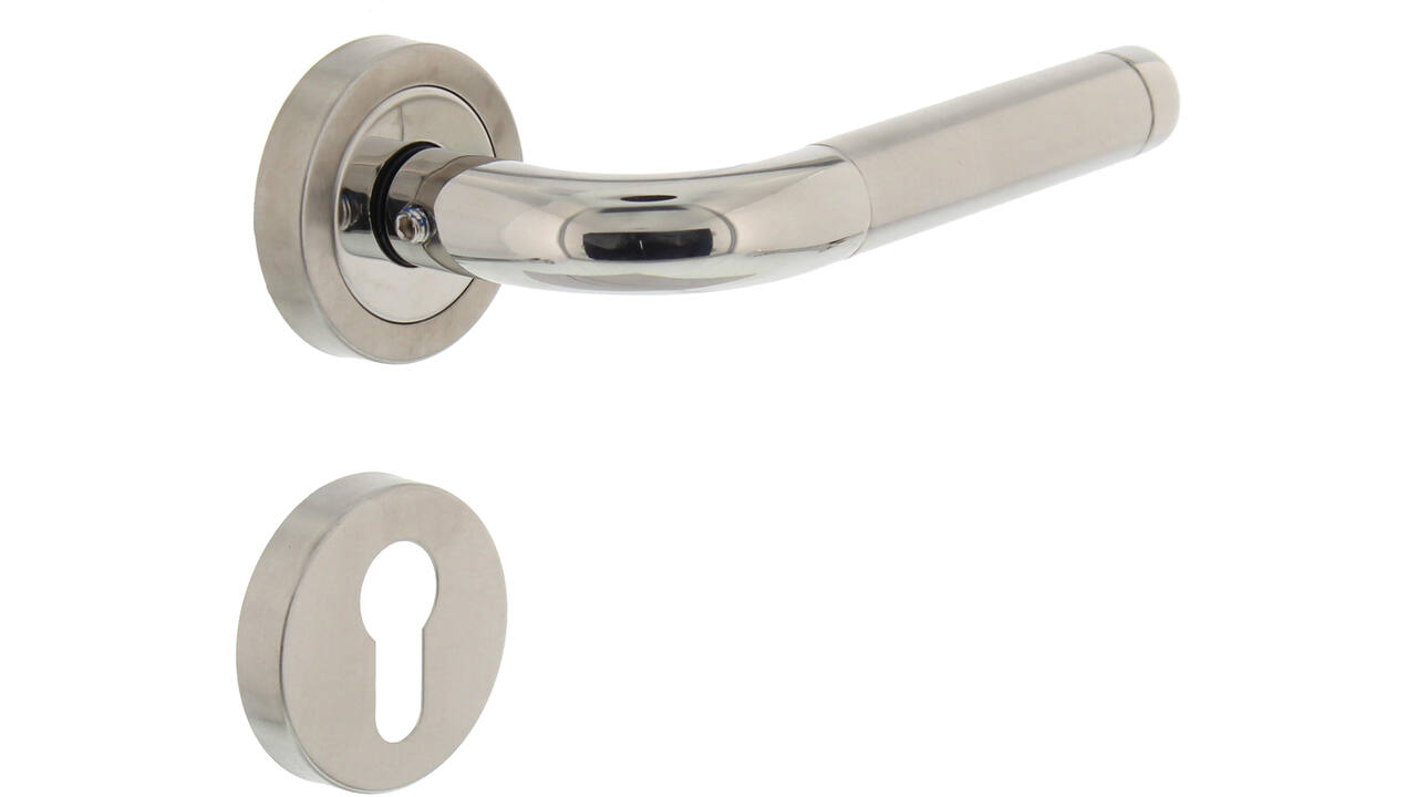 Deurkruk Agatha met rozet verdekt ATP ø51x10mm met nokken en cilinderrozetten rvs