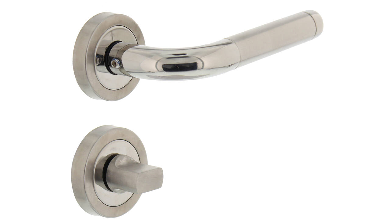Deurkruk Agatha met rozet verdekt ATP ø51x10mm met nokken en WC-sluiting met stift 8x8mm rvs
