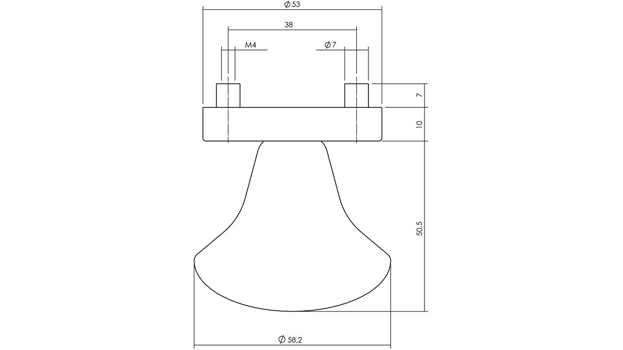 Knoprozet verdekt ø53x10mm met nokken en vaste knop paddenstoel rvs