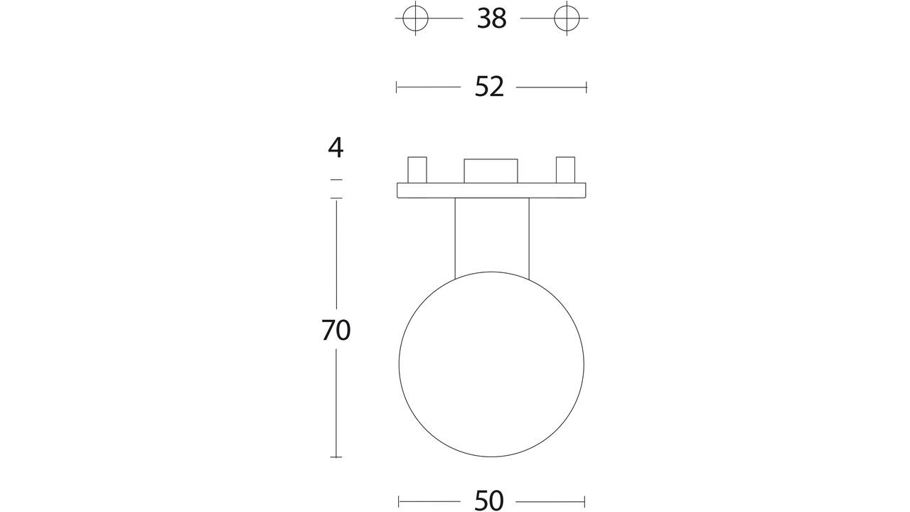 Knoprozet verdekt ø53x5mm met nokken en vaste knop bol rvs