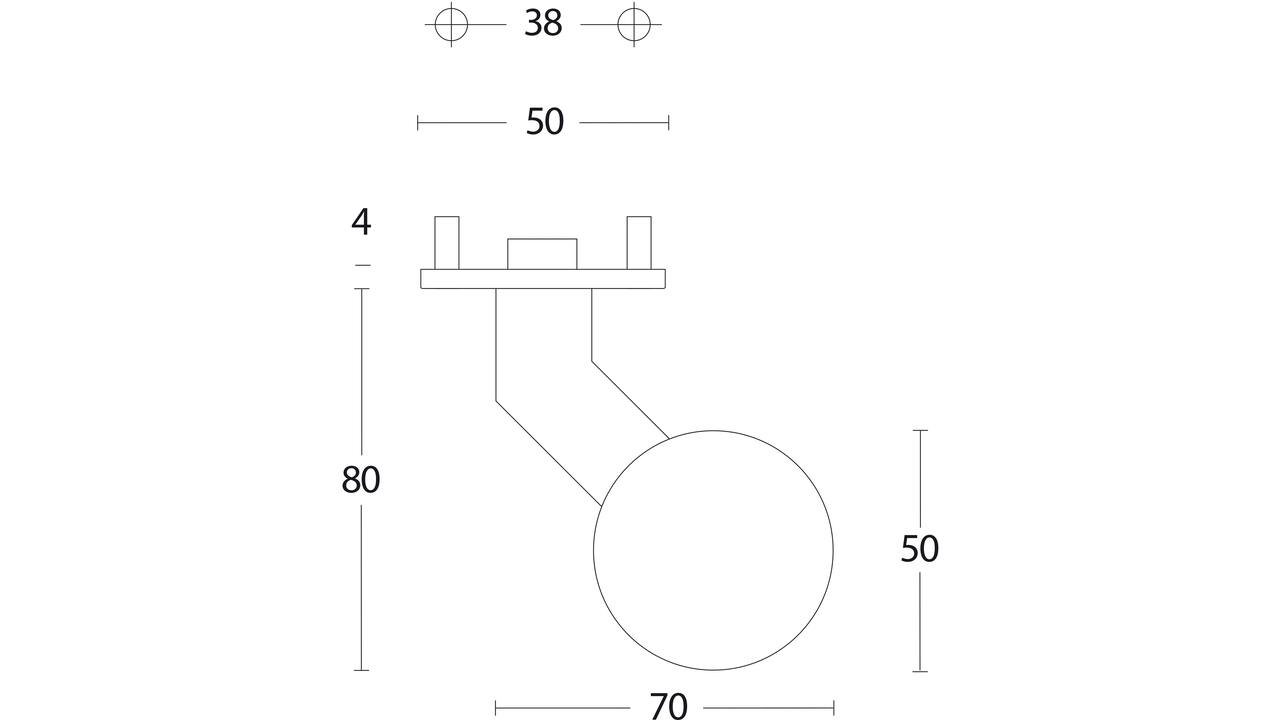 Knoprozet verdekt ø53x5mm met nokken en vaste knop bol/schuin rvs