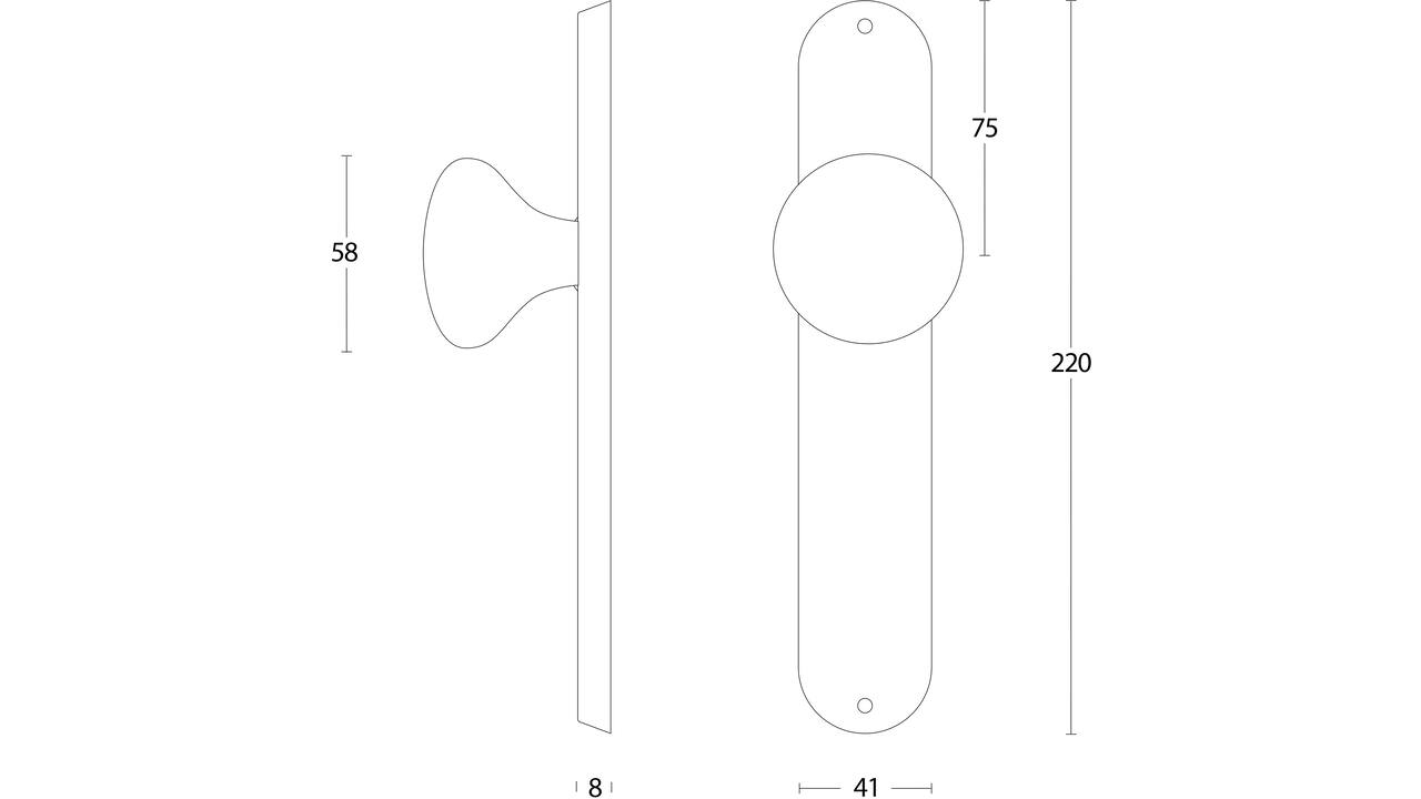 Knopschild ovaal 220x41x8mm met vaste knop paddenstoel blind rvs