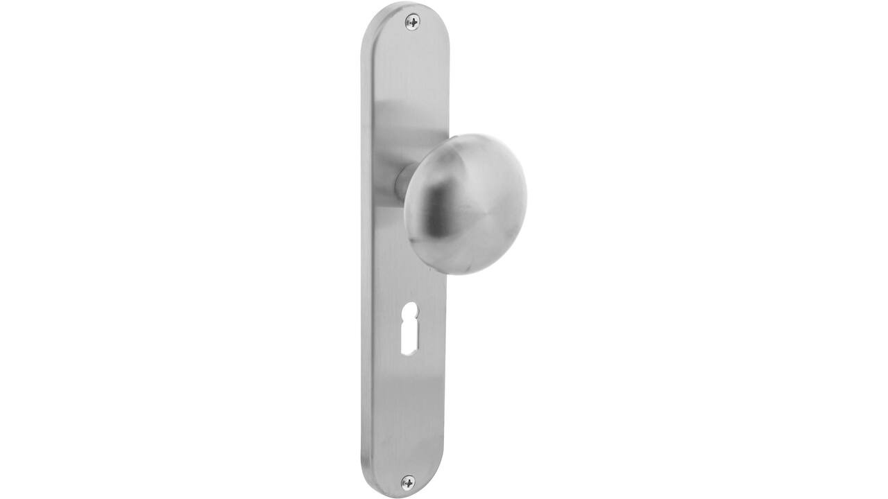 Knopschild ovaal 220x41x8mm met vaste knop paddenstoel sleutelgat 56mm rvs