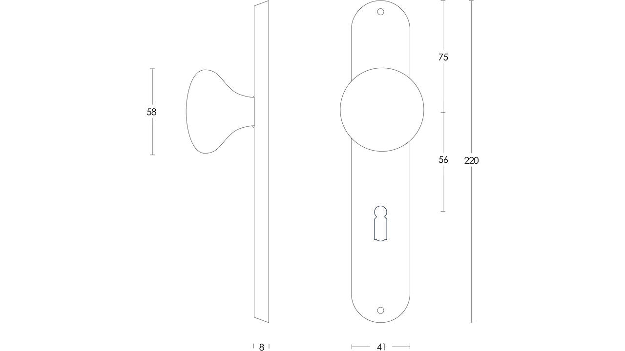 Knopschild ovaal 220x41x8mm met vaste knop paddenstoel sleutelgat 56mm rvs