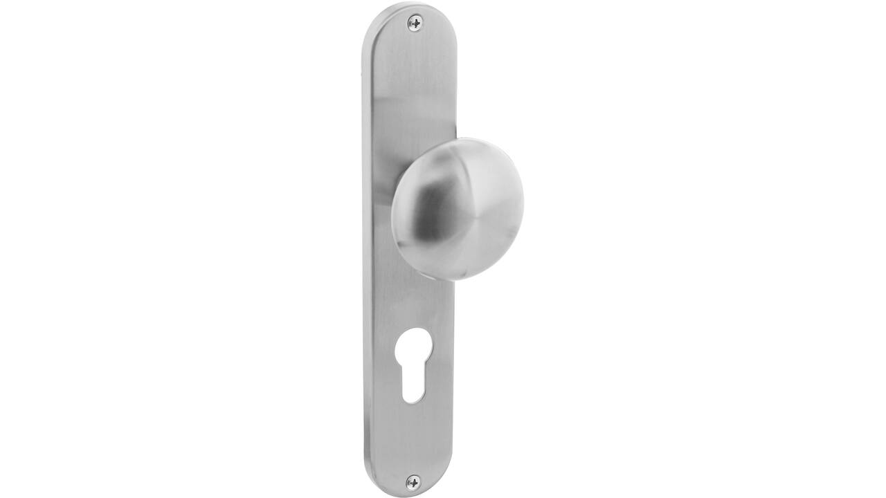 Knopschild ovaal 220x41x8mm met vaste knop paddenstoel sleutelgat 72mm rvs