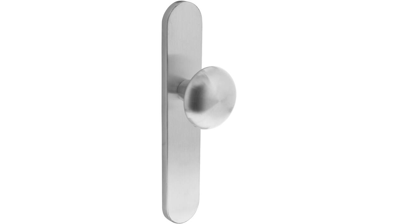 Knopschild ovaal verdekt 220x42x8mm met nokken en vaste knop paddenstoel blind rvs