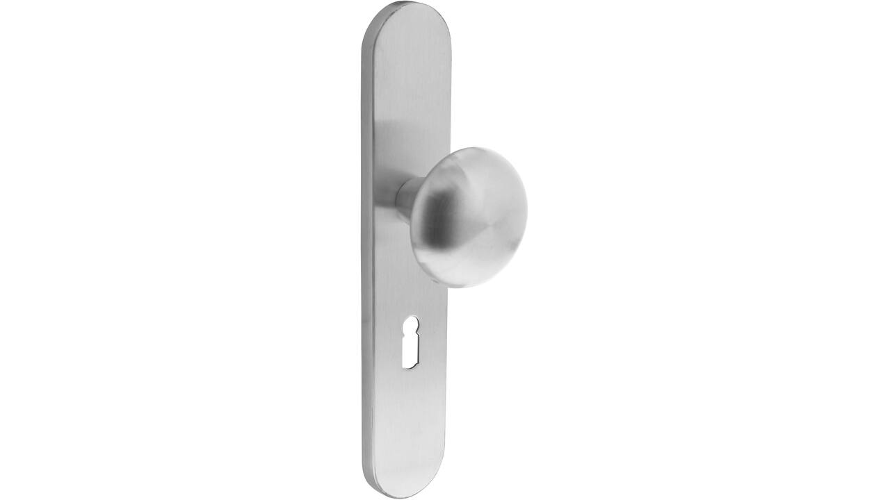 Knopschild ovaal verdekt 220x42x8mm met nokken en vaste knop paddenstoel sleutelgat 56mm rvs