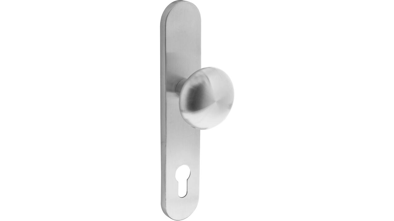 Knopschild ovaal verdekt 220x42x8mm met nokken en vaste knop paddenstoel profielcilindergat 92mm rvs
