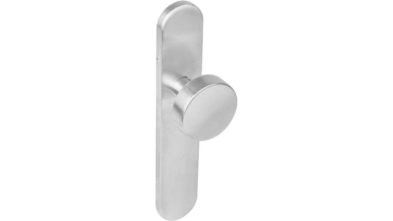 Knopschild ovaal verdekt 219x41x8mm met nokken en vaste knop plat blind rvs