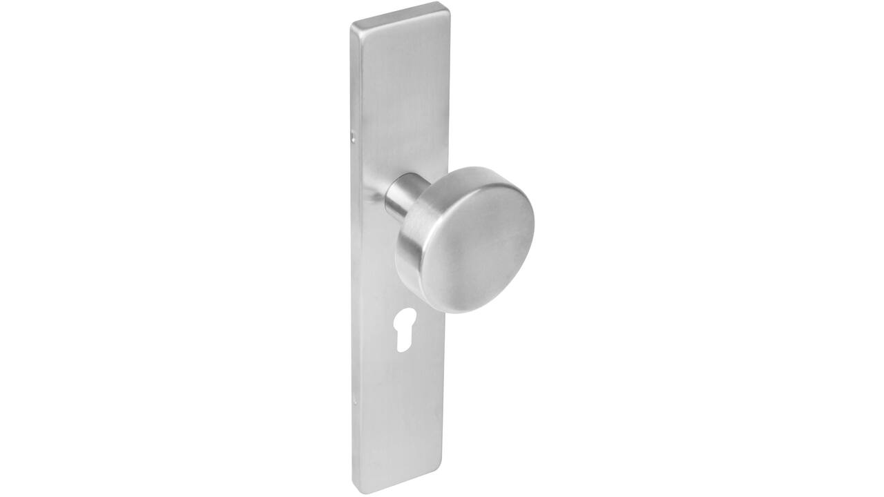 Knopschild rechthoekig verdekt 219x41x8mm met nokken en vaste knop plat profielcilindergat 55mm rvs