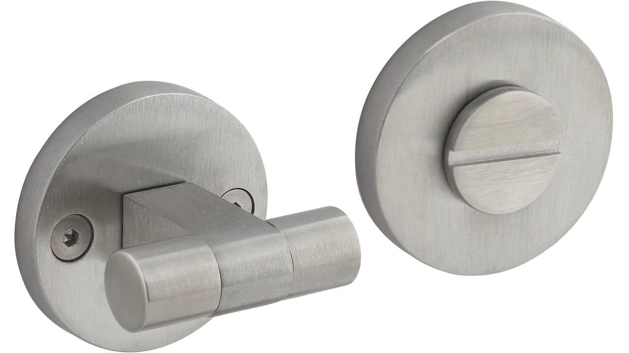 WC-sluiting éénzijdig verdekt ø55x8mm met stift 8x8mm, knop op schroefgat rozet rvs