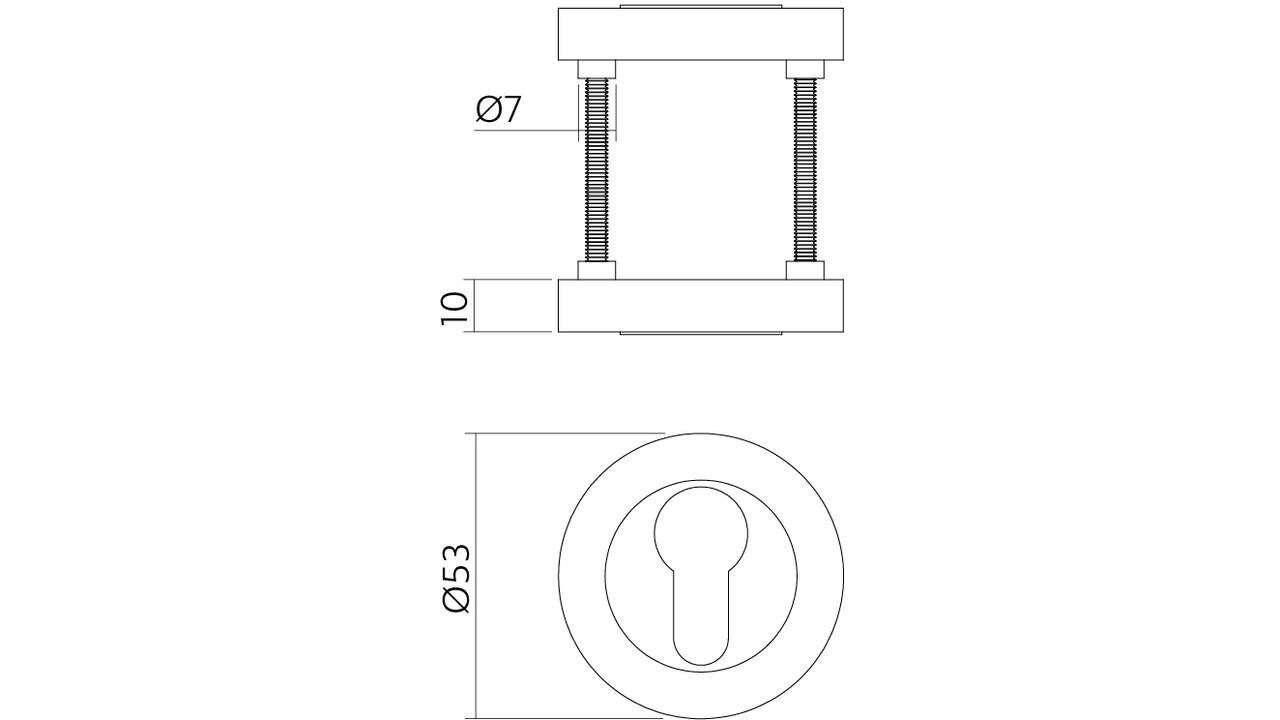 Cilinderrozetten verdekt ø53x10mm met nokken rvs