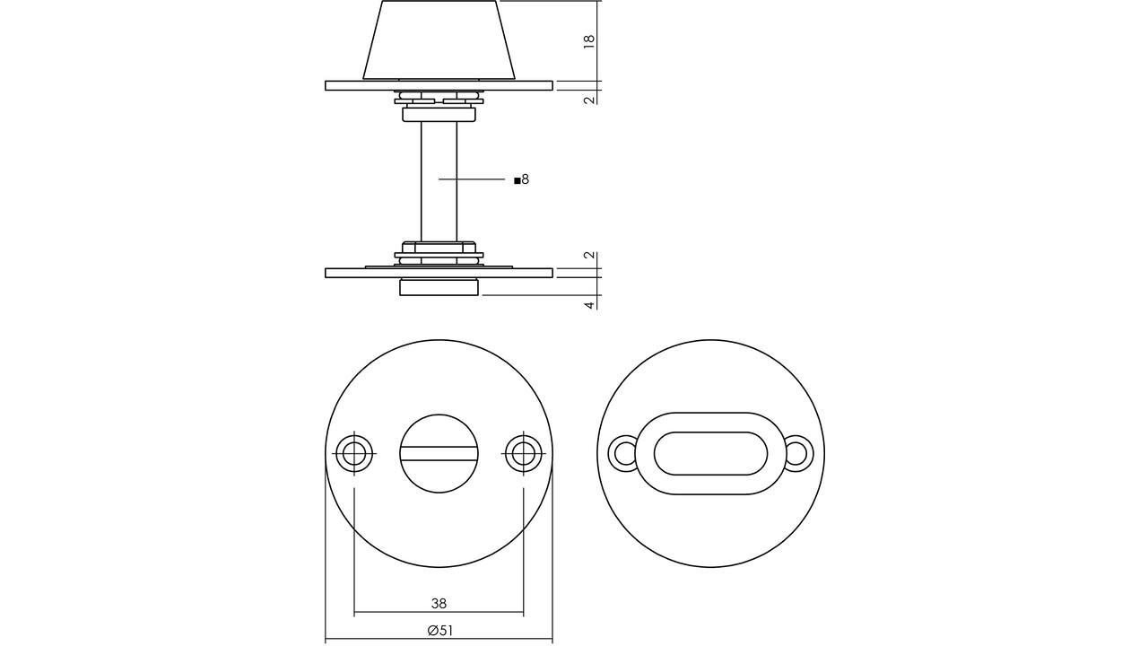 WC-sluiting Ø51x2mm zonder venster met stift 8x8mm rvs