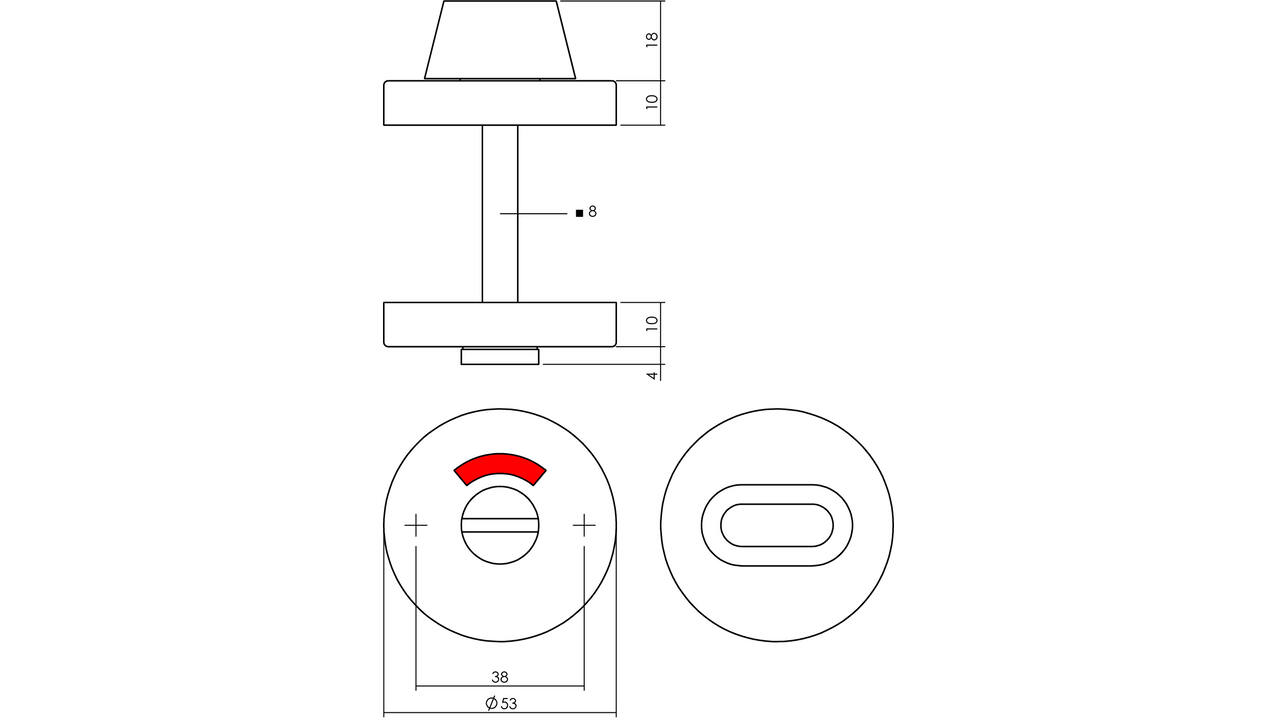WC-sluiting verdekt ø53x10mm met stift 8x8mm rvs