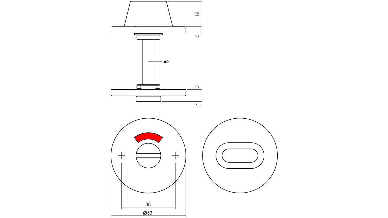 WC-sluiting verdekt ø53x5mm met stift 6x6mm rvs
