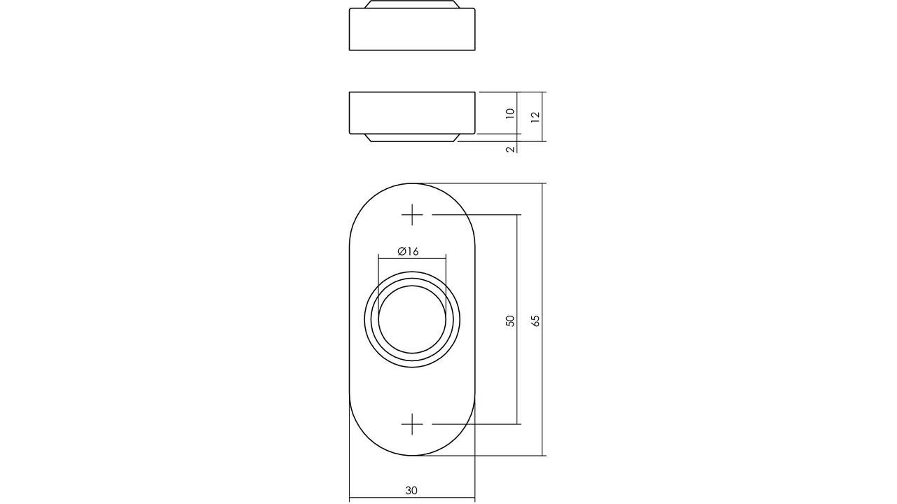 Rozetten verdekt ovaal 65x30x10mm rvs
