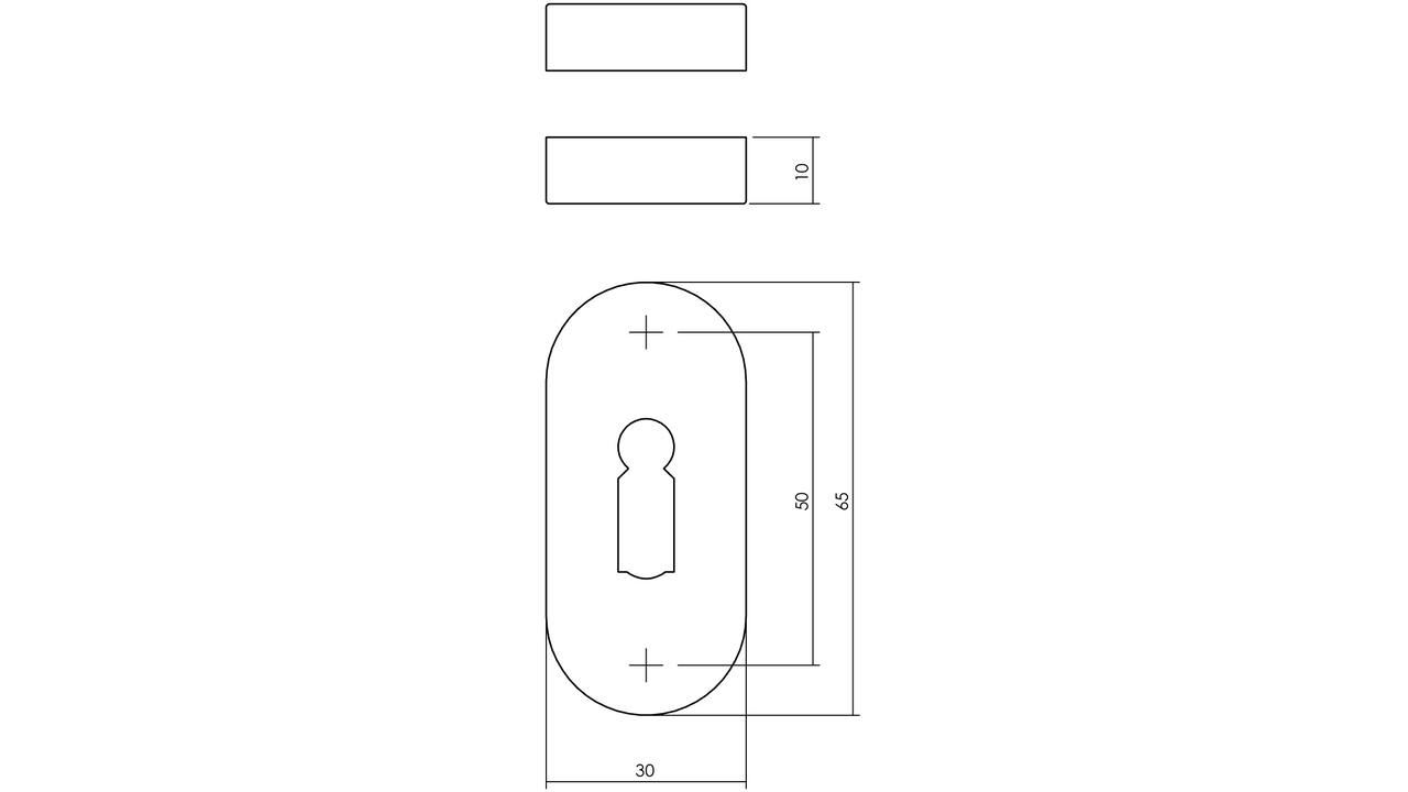 Sleutelrozetten verdekt ovaal 65x30x10mm rvs