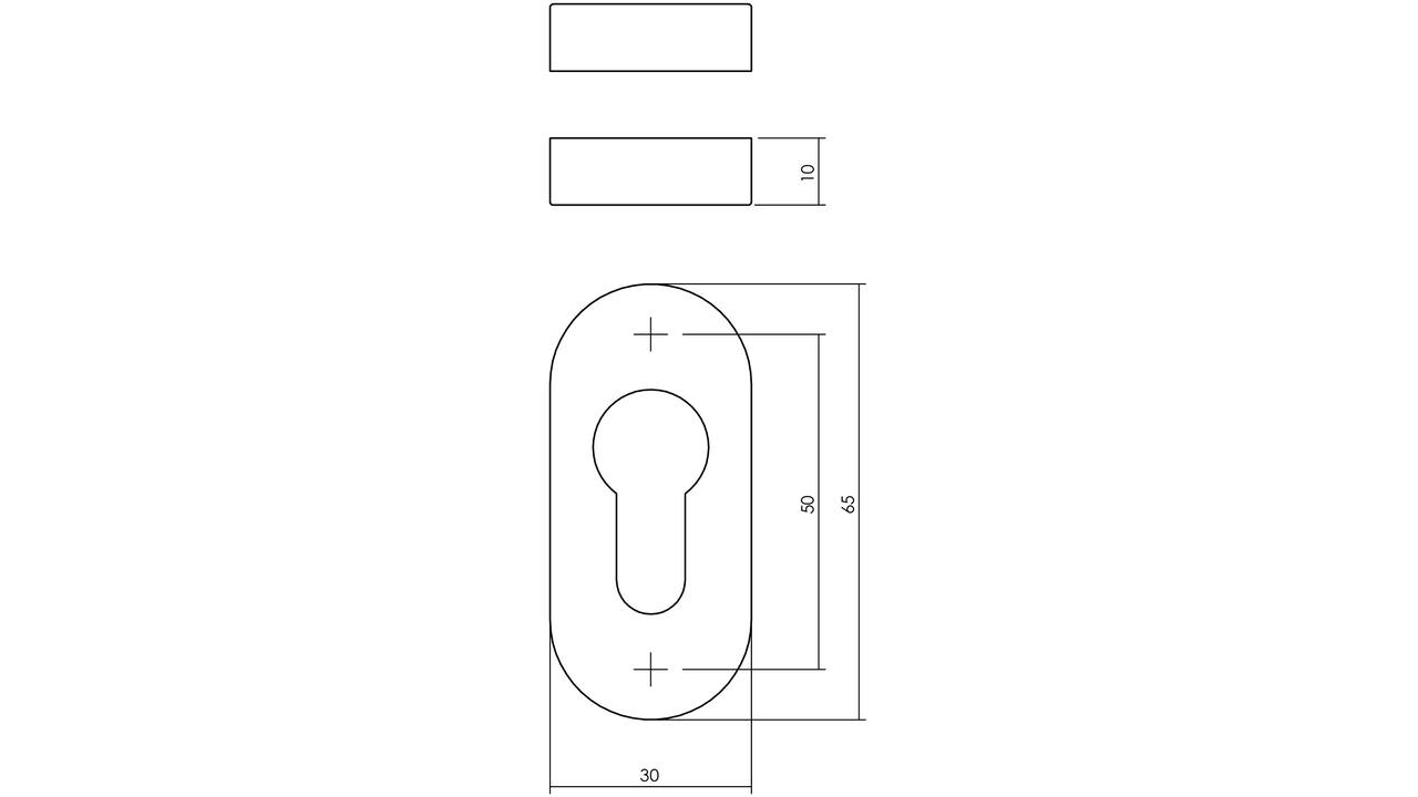 Cilinderrozetten verdekt ovaal 65x30x10mm rvs