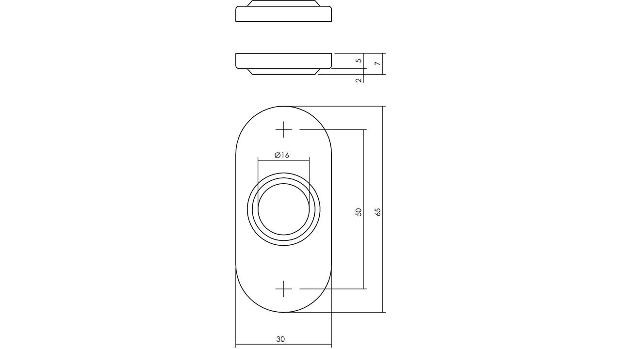 Rozetten verdekt ovaal 65x30x5mm rvs
