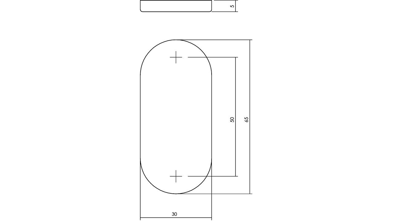 Afdekrozet verdekt ovaal 65x30x5mm rvs