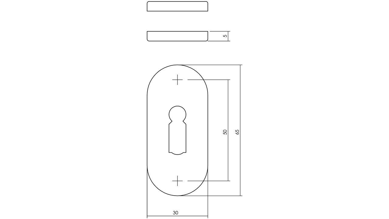 Sleutelrozetten verdekt ovaal 65x30x5mm rvs