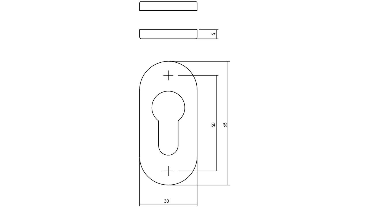 Cilinderrozetten verdekt ovaal 65x30x5mm rvs