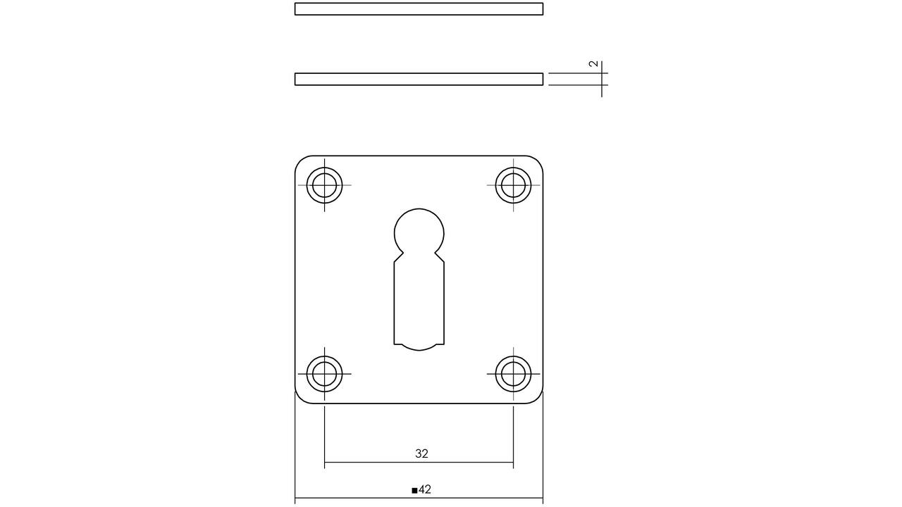 Sleutelrozetten 42x42x2mm rvs