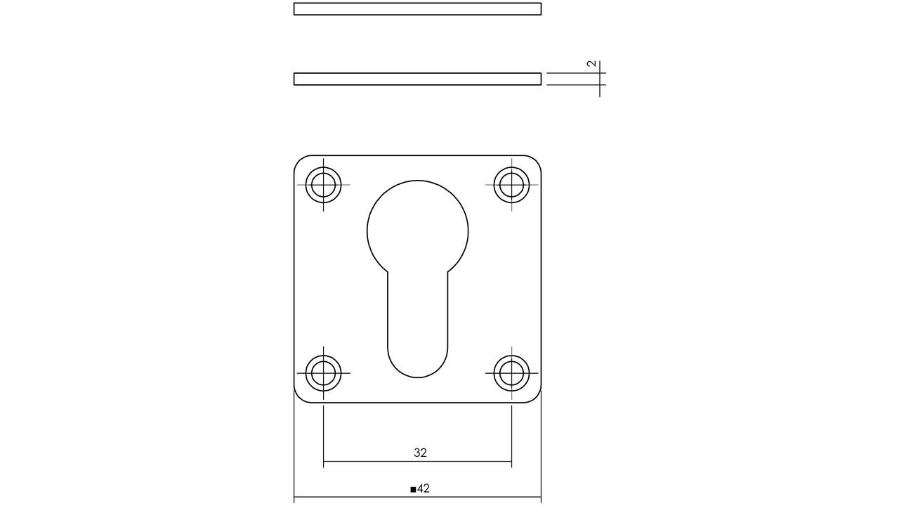 Cilinderrozetten 42x42x2mm rvs