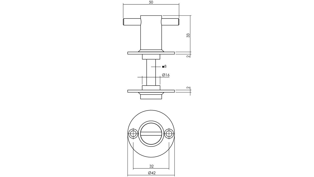 WC-sluiting ø42x2mm met stift 8x8mm rvs