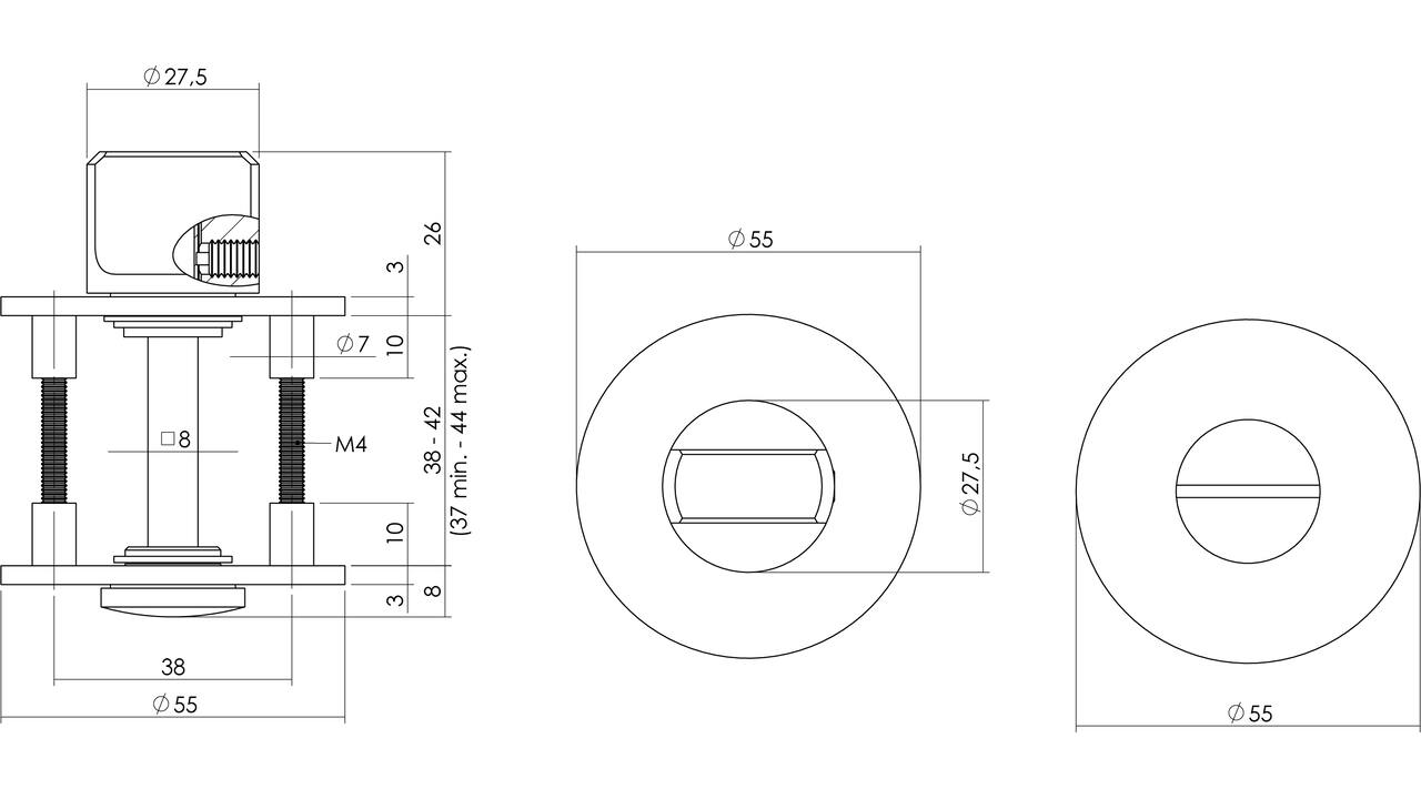 WC-sluiting verdekt met magneet ø55x3mm met nokken en stift 8x8mm rvs