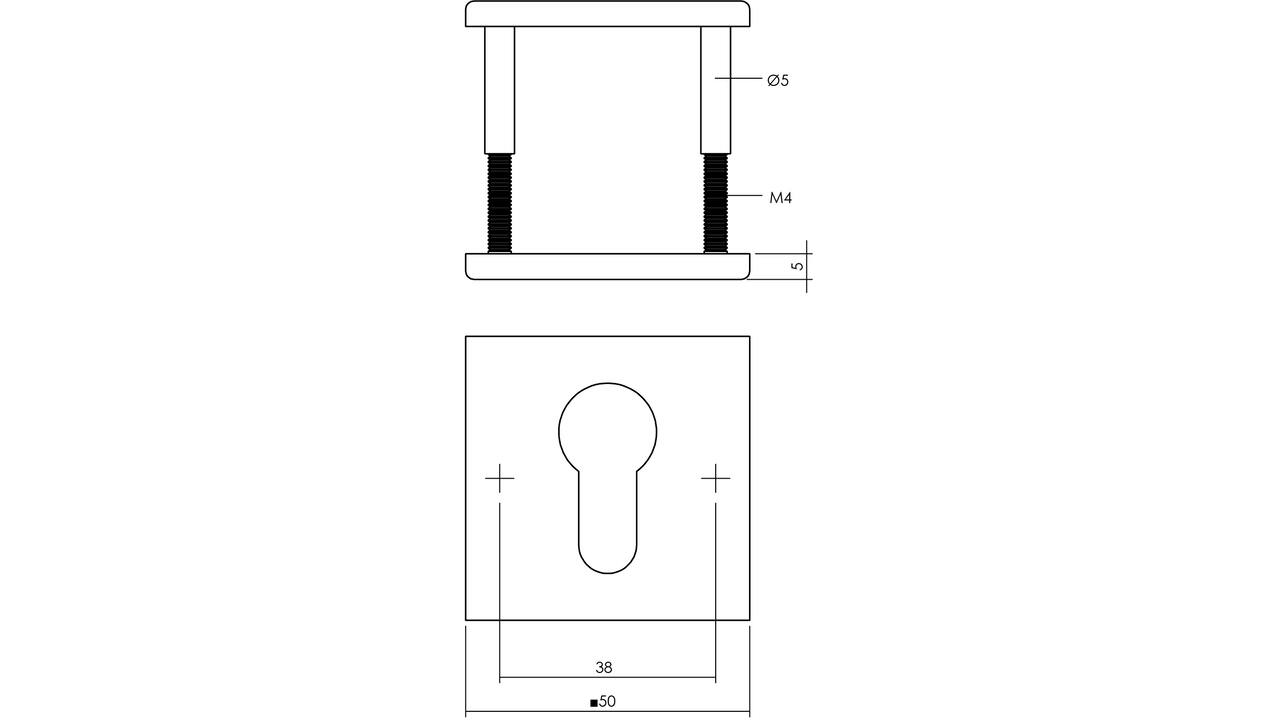 Cilinderrozetten verdekt 50x50x5mm rvs