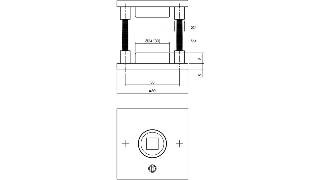 Rozetten verdekt 50x50x5mm met nokken en 2-weg veerconstructie rvs