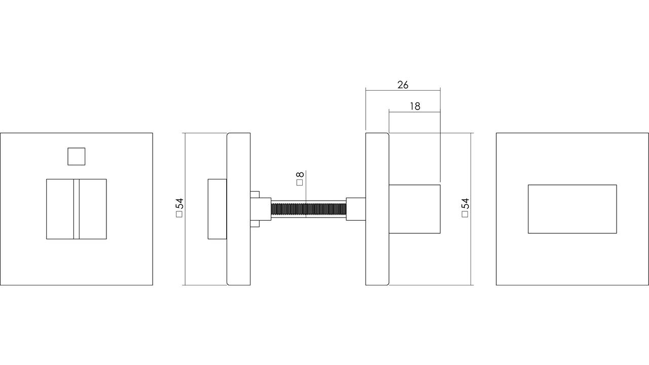 WC-sluiting verdekt 53x53x8mm met nokken en stift 8x8mm rvs