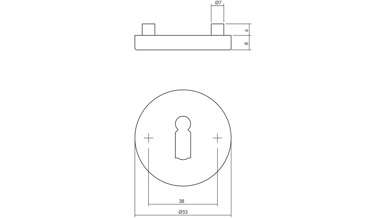 Sleutelrozetten verdekt ø53x8mm met nokken rvs