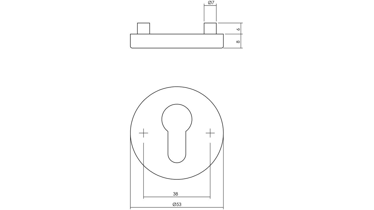 Cilinderrozetten verdekt ø53x8mm met nokken rvs