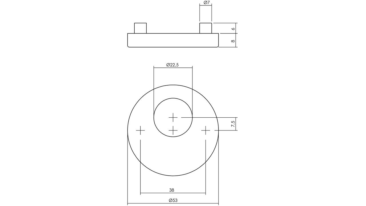 Rondcilinderrozetten verdekt ø53x8mm met nokken rvs