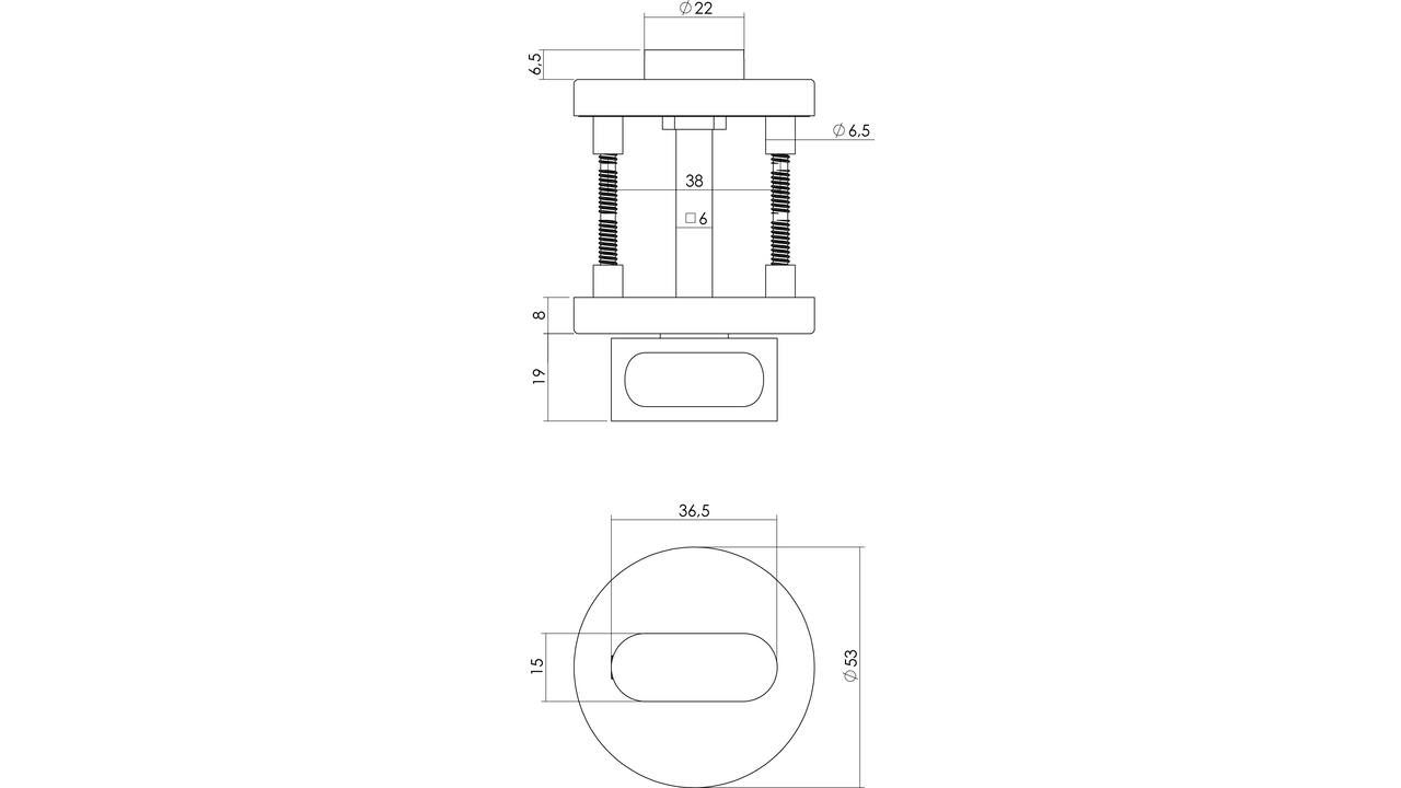 WC-sluiting verdekt ø53x8mm zonder venster met nokken en stift 6x6mm rvs
