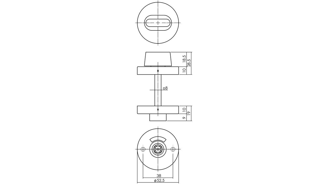 WC-sluiting verdekt ø53x10mm stiftbediening met stift 8x8mm rvs