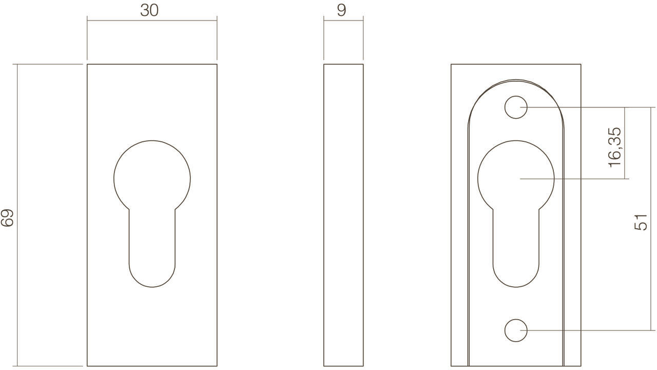 Veiligheid schuifrozet rechthoekig 69x30x9mm profielcilindergat rvs