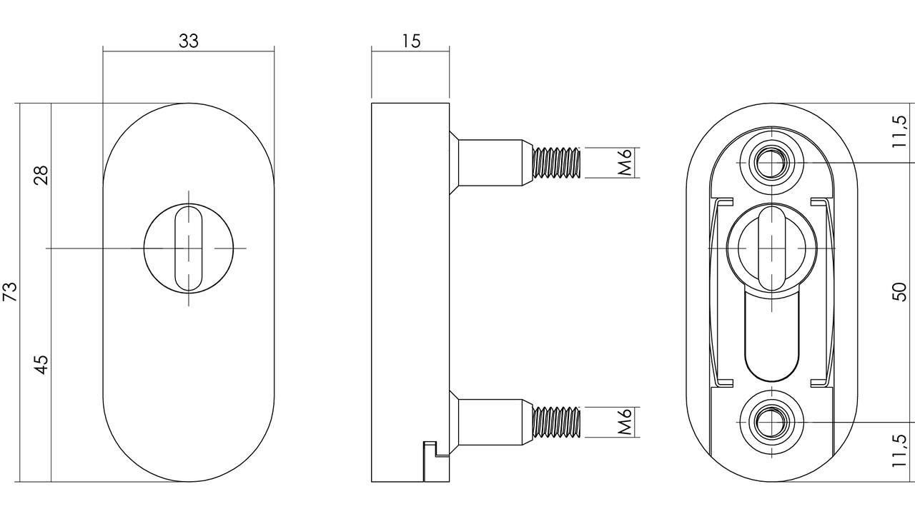 SKG2 veiligheid schuifrozet ovaal 73x33x15mm met sleufplaatje incl. blindklinkmoeren rvs