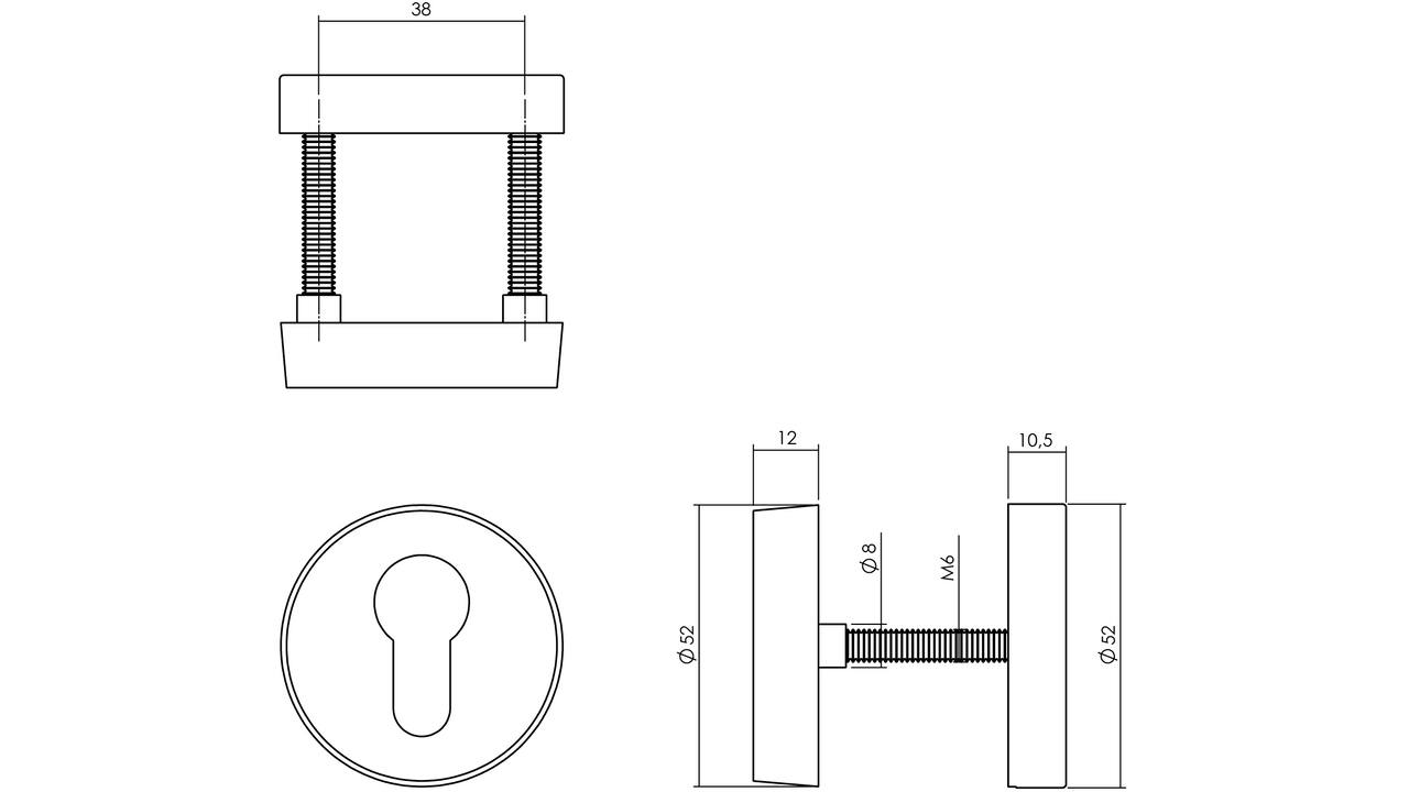 SKG3 veiligheidsrozetten rond verdekt ø52x12mm profielcilindergat rvs