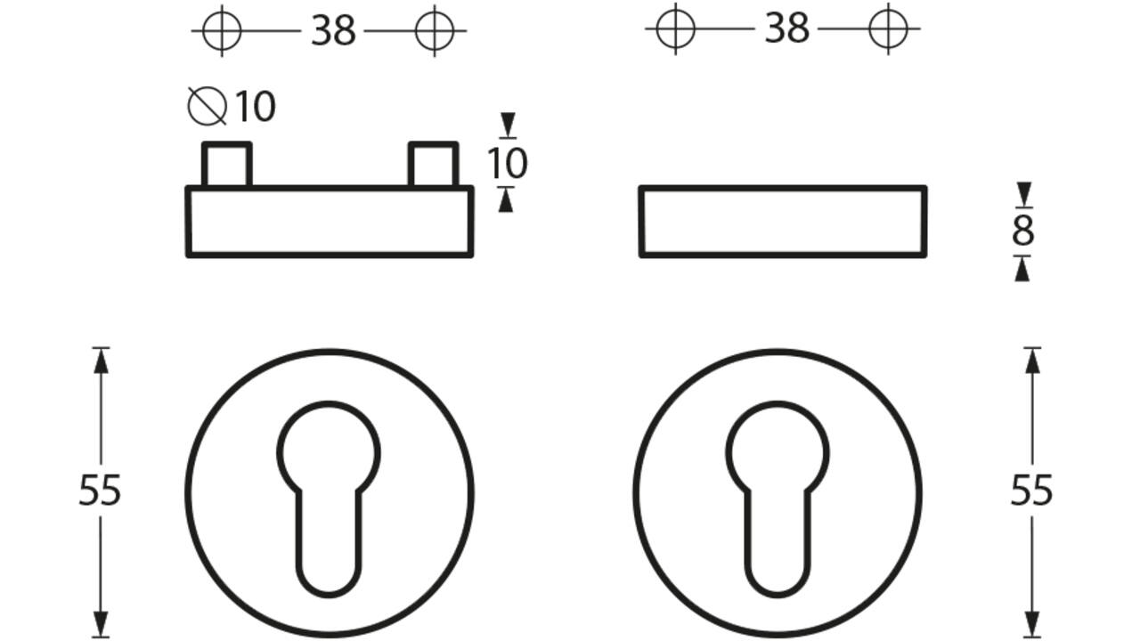 SKG3 veiligheidsrozetten rond verdekt basic ø54x9mm profielcilindergat rvs