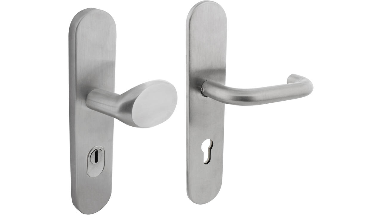 SKG3 veiligheidsbeslag ovaal verdekt 255x52mm greep/kruk Rond profielcilindergat 72mm met kerntrekbeveiliging rvs