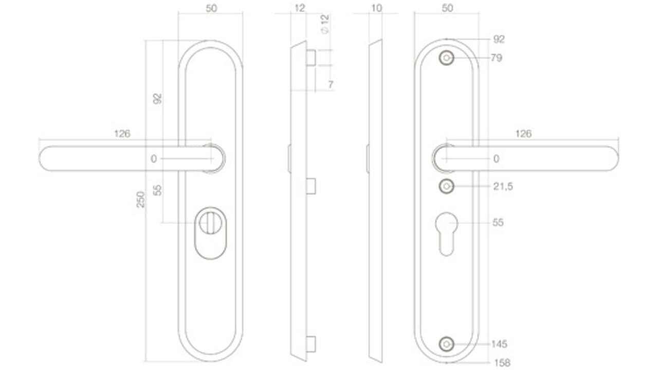 SKG3 veiligheidsbeslag ovaal 250x50mm kruk/kruk Rond met veerconstructie profielcilindergat 55mm met kerntrekbeveiliging rvs