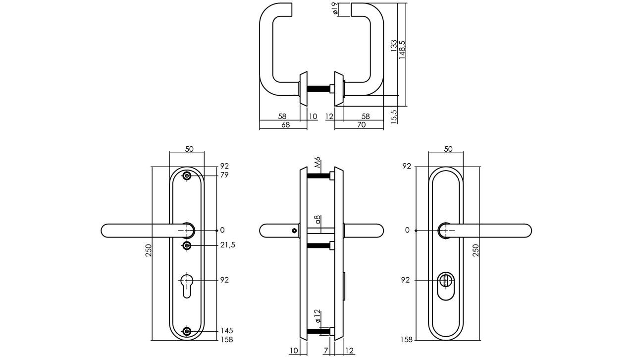 SKG3 veiligheidsbeslag ovaal 250x50mm kruk/kruk Rond met veerconstructie profielcilindergat 92mm met kerntrekbeveiliging rvs