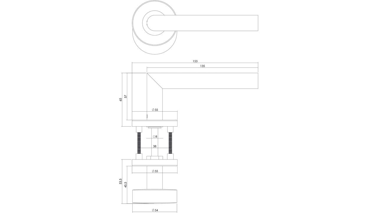 Knop/kruk garnituur rechts Jura op rozet verdekt ø55x8mm en cilinderrozetten rvs