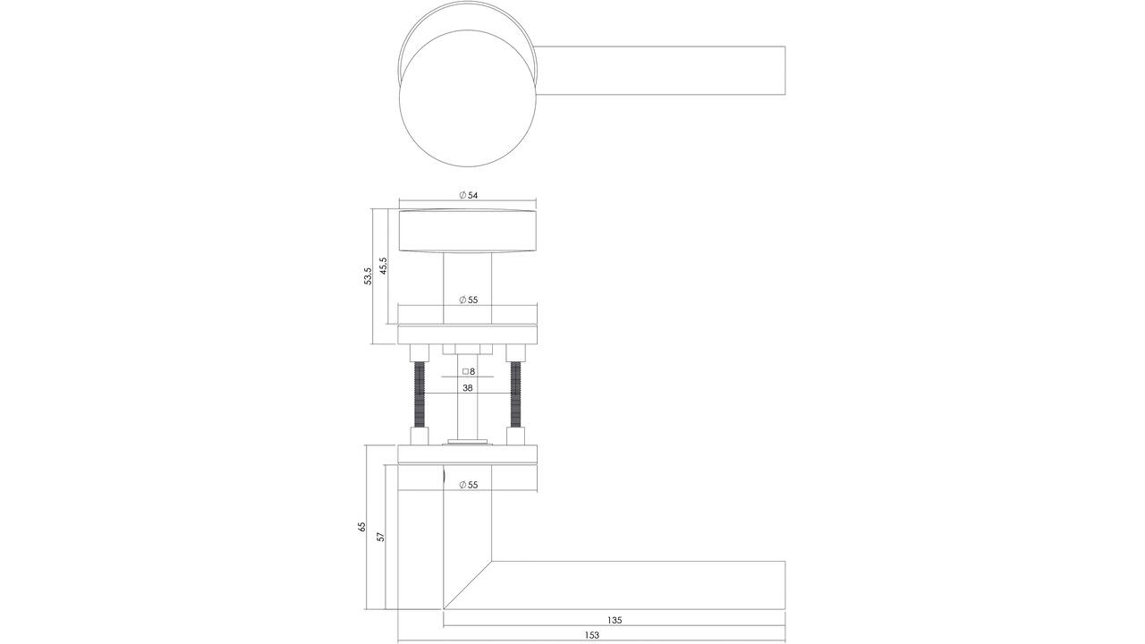 Knop/kruk garnituur links Jura op rozet verdekt ø55x8mm en cilinderrozetten rvs
