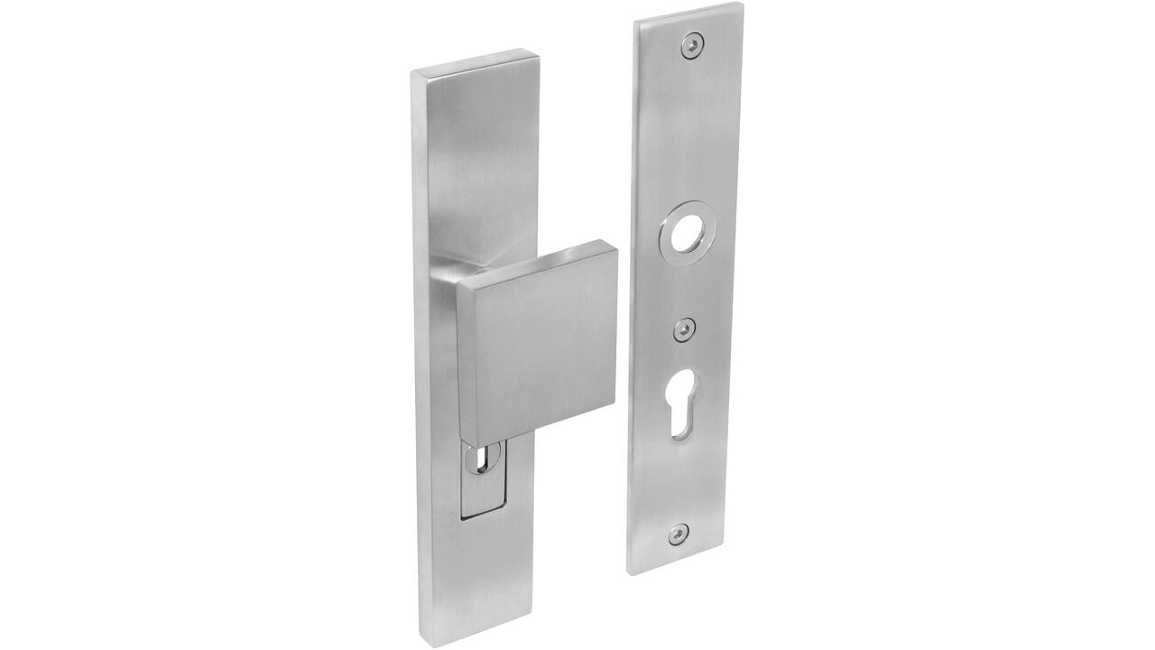 SKG3 veiligheidsschilden rechthoekig 250x50mm met greep profielcilindergat 72mm met kerntrekbeveiliging rvs