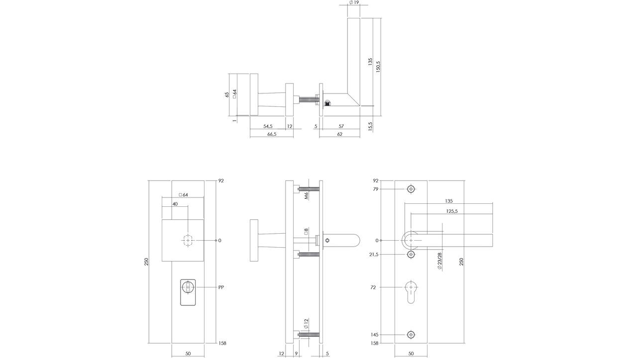 SKG3 veiligheidsbeslag rechthoekig 250x50mm greep/kruk Jura profielcilindergat 72mm met kerntrekbeveiliging rvs
